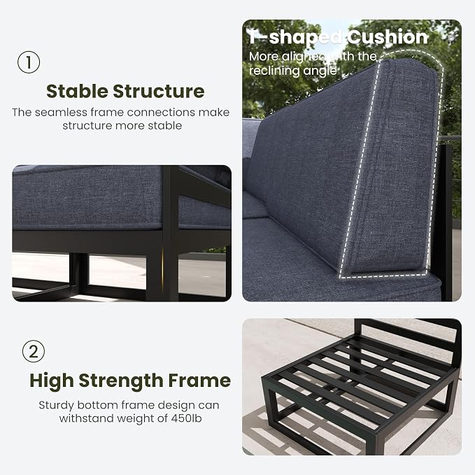 LayinSun Large Aluminum Patio Furniture Set, 7 Pieces Modern Outdoor Conversation Set Sectional Metal Sofa Set with Olefin Cushion