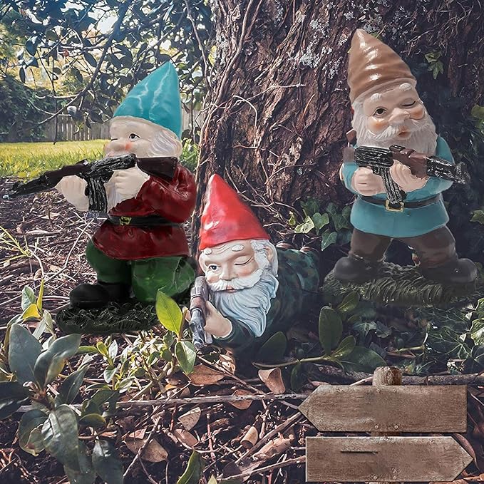 Military Garden Gnomes, Garden Statues Gnome with Gun, Funny Army Gnomes Soldiers Tactical Statue for Indoor Outdoor, Patio, Yard, Lawn, Christmas Ornaments, Home Décor