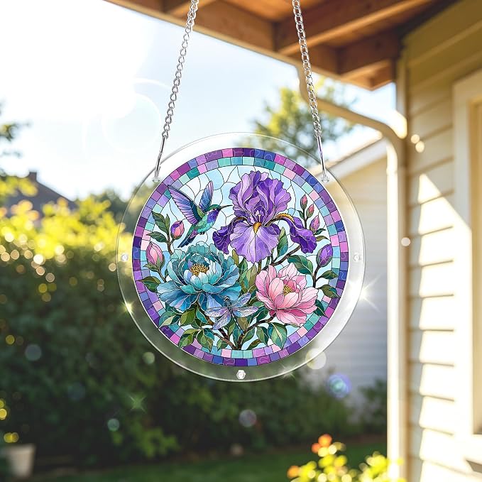 Acrylic Puzzle Suncatcher, Sun Catchers Puzzle for Window Hanging | 7.4 Inch Iris Floral DIY Suncatcher Puzzle for Adults, Ideal Gifts for Women, Men, Wife, Mom, Home & Garden Decor