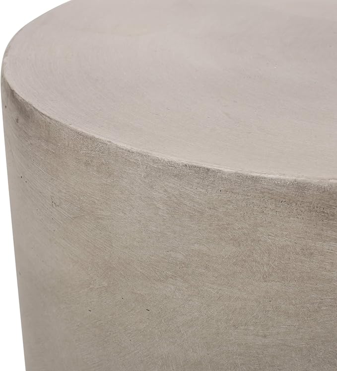 Outdoor Side Table Round Concrete End Table Faux Stone Side Tables Travertine Small Coffee Tables for Patio Outdoor, Garden Stool for Porch Backyard, Weather Resistant, MgO, Cylindrical