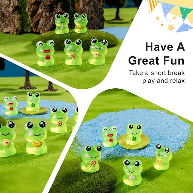 60 pcs Mini Resin Frog Many Styles Variety Tiny Luminous Animals Figures Miniature Little Small Animal Figurines Bulk for Micro Fairy Garden Landscape Accessories Hide Crafts Decor Aquarium