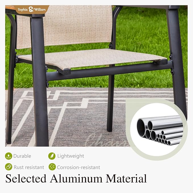 Sophia & William Patio Dining Chairs Set of 2, Stackable Aluminuum Frame | Beige textilene, Weather-resistant, light-weight & space-saving, Breathable & quick-drying, Outdoor deck backyard porch