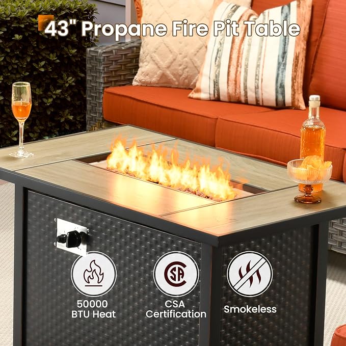 CAODOC Wicker Patio Furniture Set,7 Pieces Modern Outdoor Conversation Set Sectional Sofa with Cushion and Ottomans for Garden, Poolside, Backyard