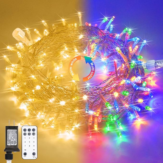 JMEXSUSS 100 LED Warm White & Multicolor Color Changing String Lights | 33ft Christmas Tree Lights Indoor Plug in, Christmas String Lights Outdoor Waterproof for Xmas Indoor Decor