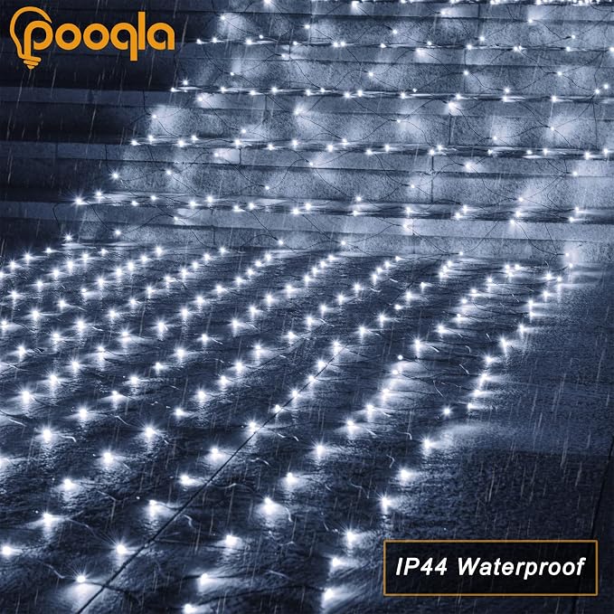 Pooqla Cool White Net Lights, 21x 5ft Christmas Lights Outdoor Green Wire | 360 LED Large Net Mesh Lights Plug in, 8 Modes Waterproof Connectable Bushes Lights for Christmas Hedge Yard Decor