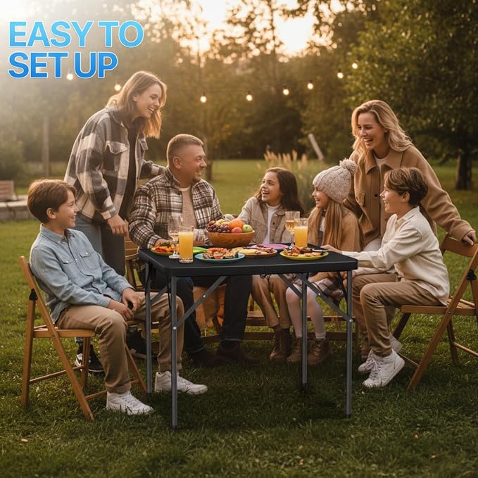 34" Folding Card Table, Heavy Duty HDPE Square Table, Fold-in-Half Portable Design with Carry Handle, Indoor Outdoor Utility Dining Table for Picnic, Camping, 330 lbs (Black, 34in)