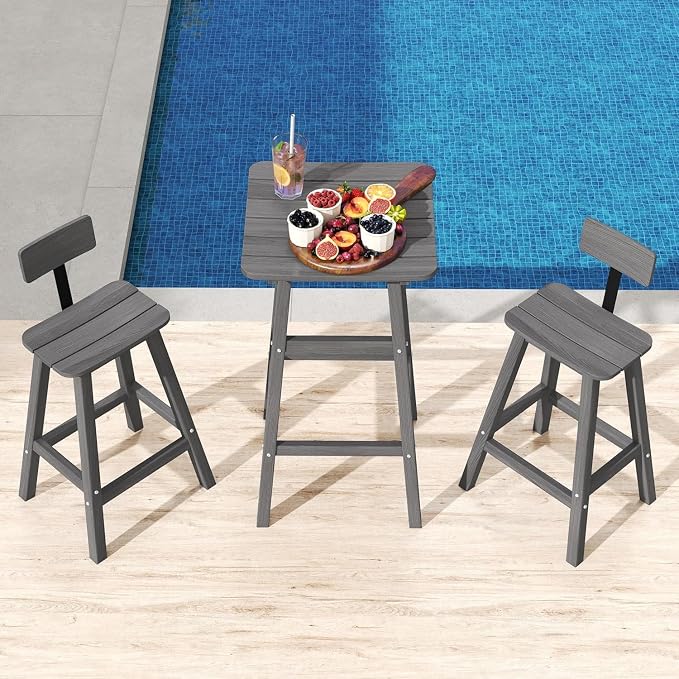 Bar Height Chairs Set of 2, HDPE Bar Height Outdoor Chairs, Weather Resistance Tall Adirondack Chairs Set of 2, Cafes, Swimming Areas, Patio, Garden and Kitchen Island, Grey