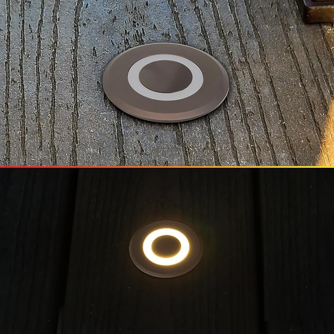 LUMENGY LED In-Ground Paver and Deck Light with Patented Ring Light Effect, 1W, 12V Low Voltage, IP67 Waterproof, for Decks, Driveways, Patios, Steps and Paver Surfaces, Brown Finish, 6 Pack