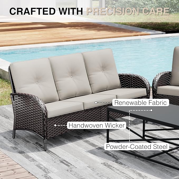Joyside Wicker Patio Furniture Set, 8 Piece Outdoor Furniture Set with Thickened Cushions, High Back, Deep Seating, Wide Armrest, Outdoor Swivel Rocker Chairs for Porch, Deck