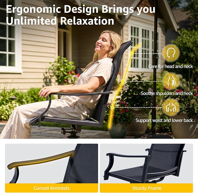 NATURAL EXPRESSIONS Patio Table and Chairs Set for 4,5 Piece HDPS Outdoor Dining Set with 4 Swivel Dining Chairs,Textilene Mesh Fabric,36" Fauxwood Patio Dining Table with Umbrella Hole for Garden