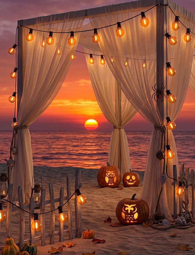 Halloween Orange String Lights, 25Ft G40 Outdoor Halloween Decorations Lights with 27 LED Shatterproof Orange Globe Bulbs, Hanging Patio Lights for Christmas Backyard Holiday Fall Party Garden Decor
