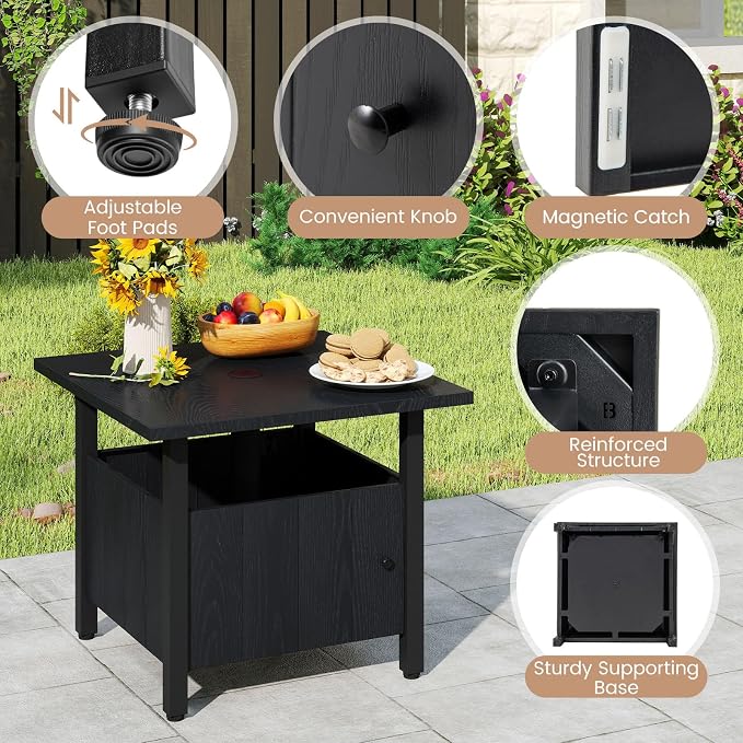 Tangkula Outdoor Table with Hole, Patio Umbrella Table with 2 Sand Bags, 1.89" Umbrella Hole, Metal Frame, Outdoor Side Table for Garden, Deck and Poolside (Set of 2)