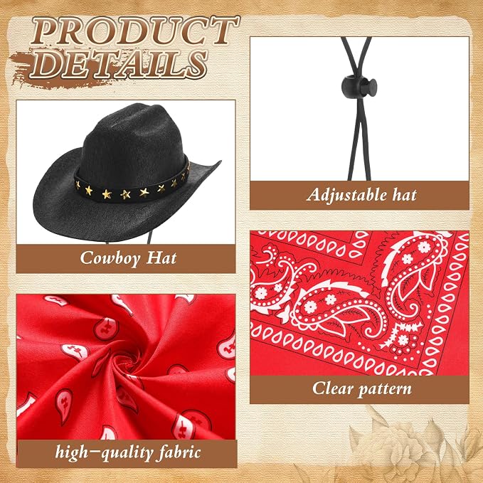 Shyyween Western Cowboy Porch Goose Outfits for 23"/ 17'' Lawn Cement Goose Statue Clothes Cowboy Hat with Bandana Scarf(Black, Red)