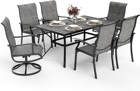 Pamapic 7-Piece Outdoor Dining Set, Patio Dining Set for 6, All-Weather Outdoor Patio Set with 2 Textilene Swivel Chairs & 4 Regular Chairs for Garden, Poolside, Deck，Gray