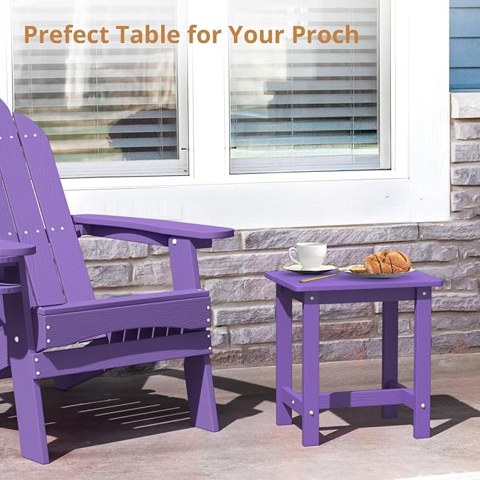 LUE BONA Outdoor Side Table, HDPS Small Outdoor Adirondack Side Tables, Outside End Table for Patio, Porch, Deck, Pool, Weather Resistant/Easy Maintenance,Purple