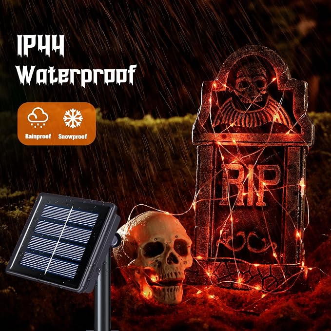 JMEXSUSS 2 Pack Solar Halloween Lights, 33FT 100 LED Orange Fairy Lights | Outdoor Waterproof, 8 Modes Solar String Lights for Outside Tree Party Patio Garden Christmas Halloween Decorations