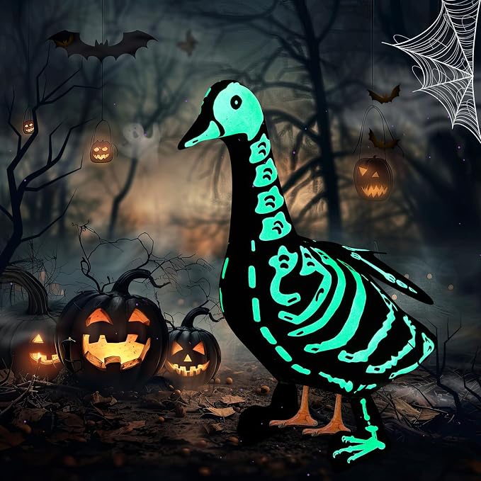 Halloween Porch Goose Outfits Skeleton Costume for 23'' 17" Cement Porch Goose Statue Skeleton Clothes Accessories for Halloween Outdoor Patio Yard Lawn Decoration(23")