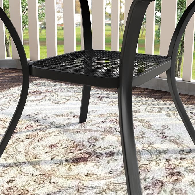 VICLLAX Patio Dining Set for 4, All Weather Metal 5 Pieces Patio Set-40.6" Round Outdoor Table and Stackable Chairs for Lawn Garden and Backyard, Black Tabletop