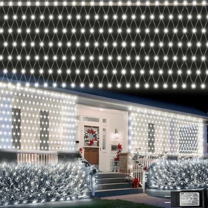 Pooqla Cool White Net Lights, 34.5X 5ft Christmas Lights Outdoor Clear Wire | 610 LED Large Net Mesh Lights Plug in, 8 Modes Waterproof Connectable Bushes Lights for Christmas Hedge Yard Decor