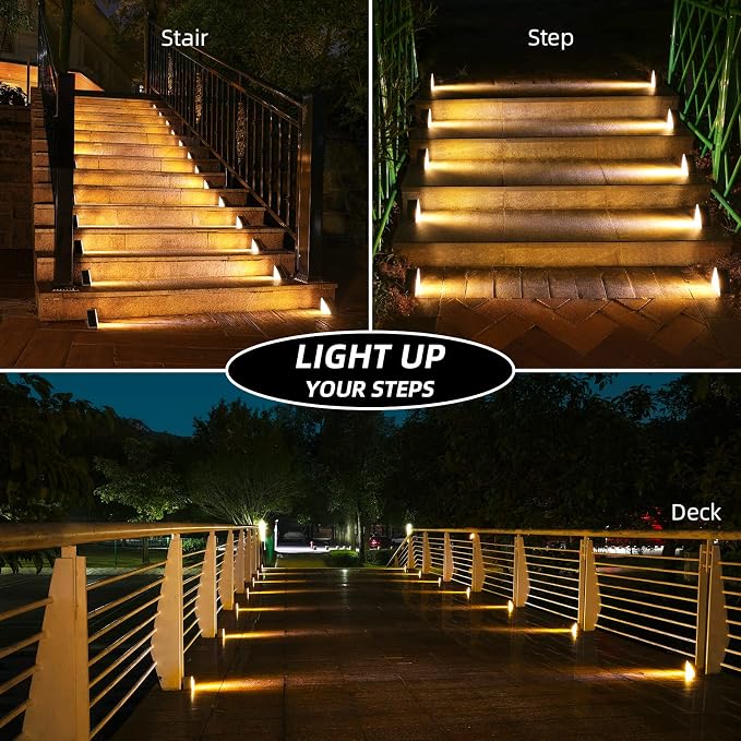 Outdoor Step Lights,8 Pack Warm White Solar Step Lights Waterproof IP67 Auto On Off,Solar Lights for Steps,Stair,Patio,Yard,Porch,Front Door,Sidewalk,Deck Decor