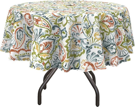 DYTXIII Outdoor Round Tablecloth with Umbrella Hole 60 Inch, Water Repellent & Fade Resistant Table Cover, All Weather Outdoor Tablecloth for Garden & Party Table, Paisley Botanical