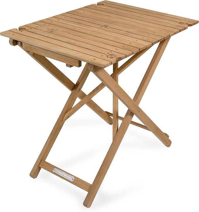 Business & Pleasure Co. Tall Folding Picnic Table - Perfect Outdoor Table for Picnics and Hosting - 4 Wine Glass Holders - Umbrella Hole - Premium Teak Hardwood