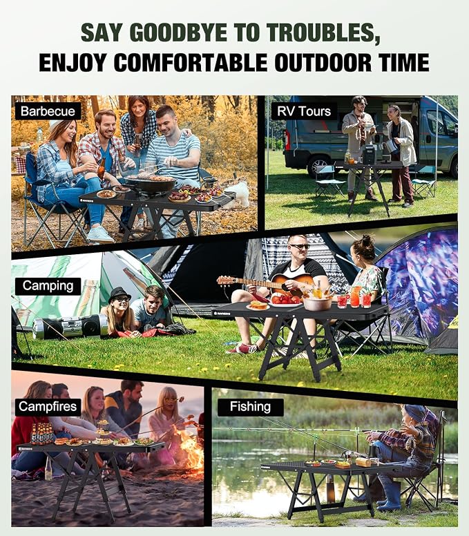 Raynesys Foldable Grill Table with Mesh Desktop, 200lbs 3Ft Portable Folding Table, Height Adjustable Metal Table for Ourdoor, Camping, Picnic, BBQ and Beach, RV, 35.4" L x 23.6" W
