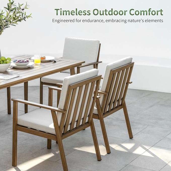 Outdoor Patio Dining Chairs Set of 2, Never-Rust Aluminum Garden Chairs with Thickened Washable Cushions, All Weather Patio Armchairs with Wider Seat for Backyard, Lawn, Poolside, Porch, Teak