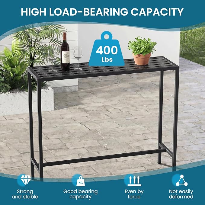 Outdoor Bar Table, 36in Bar Height Table, Black Metal Frame with Weatherproof Top, HDPE Outdoor Furniture for Patio, Hot Tub, Party, Balcony, Indoor