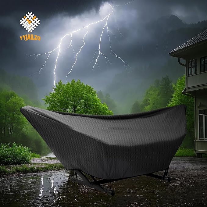 Hammock Cover Waterproof,10-15FT Outdoor Hammock Covers with Elastic Ropes,Adjustable Buckle and Zip,420D Oxford HammockBeds Cover for Garden,Patio,Beach Hammocks Stand (Black, 15FT)