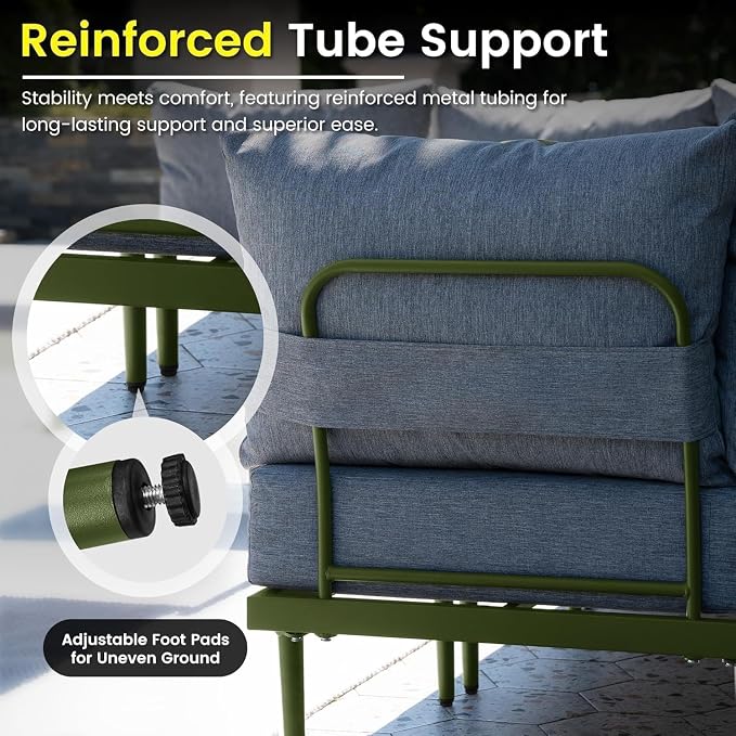 Sundale Outdoor 2 Pieces Metal Patio Furniture Set, Outdoor Sectional Sofa w/6 Inch Olefin Cushion, Modern Outdoor Conversation Sets for Porch, Balcony (Grey/Green)