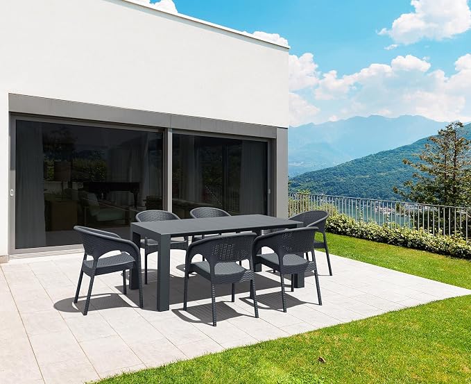 Resol Grupo Compamia Vegas 86" Extendable Patio Dining Table in White, Commercial Grade