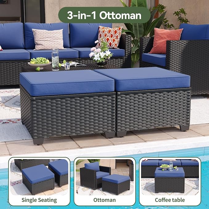 Aoxun 10 Piece Outdoor Patio Furniture Set 9 Seats, Outdoor Sectional with Thick Waterproof Cushions, Patio Conversation Sets for Garden,Backyard, Porch, Balcony, Black & Blue