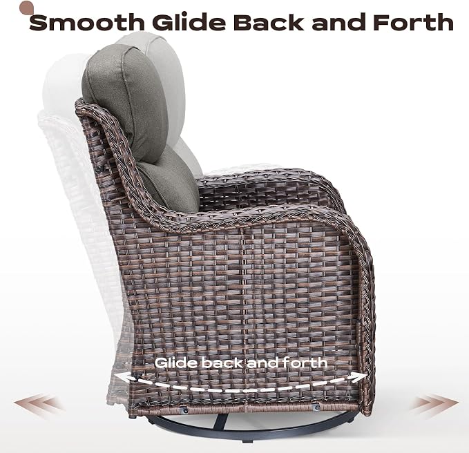 Rilyson Wicker Outdoor Patio Furniture Set - 7 Piece Patio Conversation Sets with Swivel Rocker Chairs, Ottomans and Sofa, 6 inch Cushions, Waterproof Wicker, for Porch Deck Brown/Grey