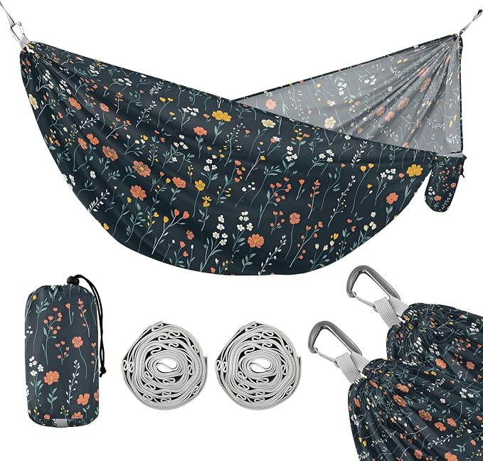 Camping Hammock Outdoor Hammocks for Outside Flowers Field Dark Beach Trees Portable Lightweight with Pockets Tree Straps Indoor