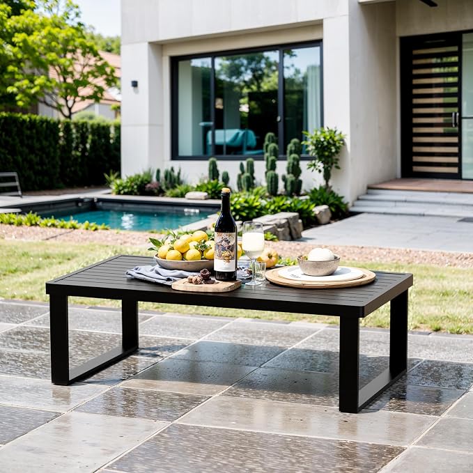 Aluminum Outdoor Patio Coffee Table for Deck, and Poolside (Black, All-Aluminum)