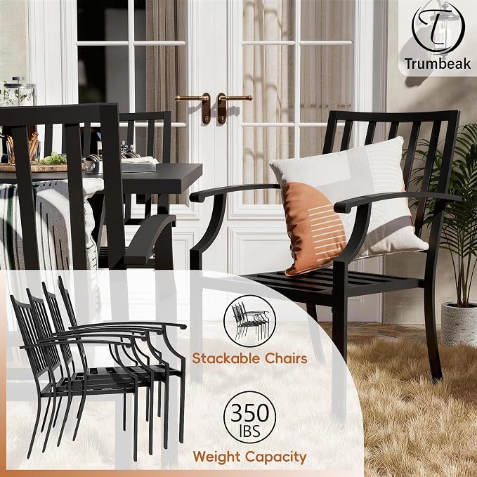 8 Pieces Patio Dining Set with Brown Umbrella,Outdoor Furniture Set Includes Hole Cut-Out Table and 4 Metal Backrest Chairs and 2 Swivel Chairs for Backyard,Garden,Poolside,Brown