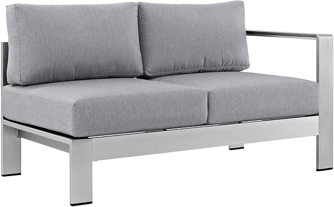Modway Shore 4-Piece Aluminum Outdoor Patio Sectional Sofa Set in Silver Gray