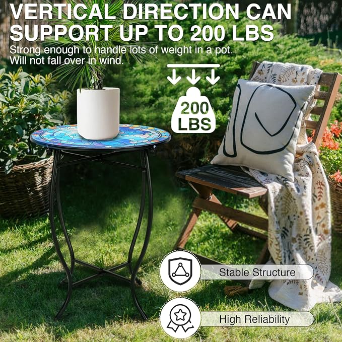 Patio Side Table, Weather Resistant Metal Side Table, Side Table for Patio Yard Porch Balcony Garden Bedside Plant Stand Indoor Outdoor, Small Round Outdoor End Table
