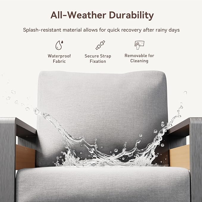 Aoxun Aluminum Outdoor Patio Furniture Set, 3 Seats Metal Sectional Patio Furniture, Modern Outside Sectional Set for Backyard, 3-Seat Sofa ×1, Light Grey & Dark Grey