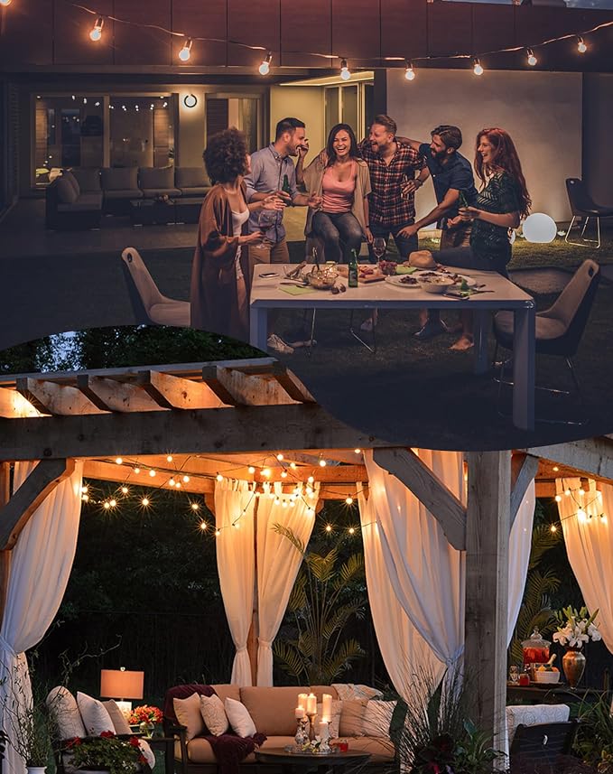 Zuske Outdoor String Lights, 25FT Patio Lights with 13 Shatterproof G40 Globe Bulb(1 Spare), Waterproof Connectable Dimmable LED Hanging Lights for Outside Backyard Porch Balcony Gazebo, 2700K