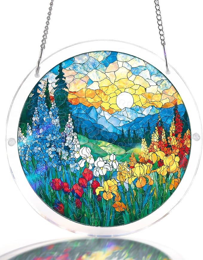 Acrylic Suncatcher Puzzle, Dawn Blossom Sea-7.4 in | DIY Suncatcher Puzzle Kits for Adults, Acrylic Jigsaw Puzzle Suncatcher, Garden&Window Hanging Decor, Unique Gift