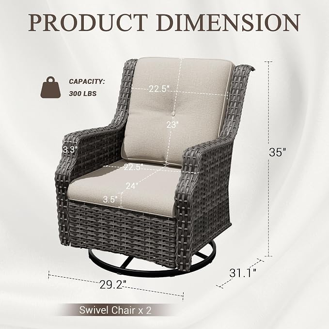 Outdoor Wicker Chairs Set of 2, Patio Swivel Rattan Chair with Wide Armrest and Thick Cushions, Ideal for Backyard, Garden, Poolside, Beige