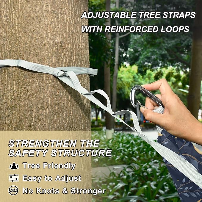 Camping Hammock Outdoor Hammocks for Outside Dark Navy Crescent Moon Beach Trees Portable Lightweight with Pockets Tree Straps Indoor