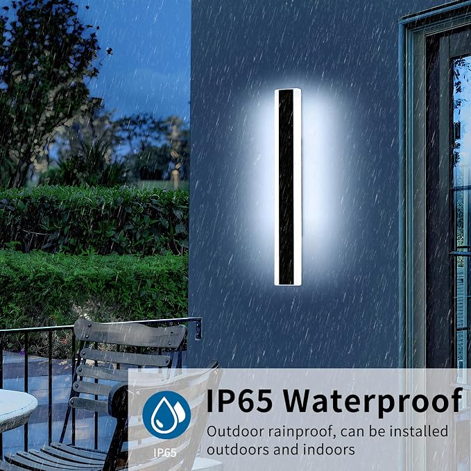 23.6inch Modern Outdoor Wall Light, Black Linear Long LED Wall Sconce, 6000K Cold White, 24W, IP65 Waterproof, Exterior Wall Light Fixture Garage Lighting for Porch, Patio, Yard, House, Garden