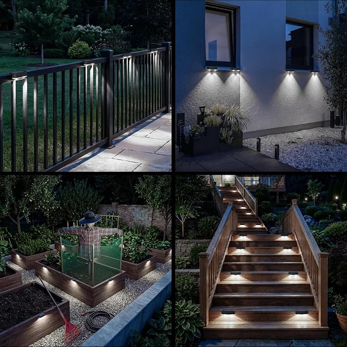 8 Pack Solar Fence Lights Outdoor, Deck Light Solar Powered, IP65 Waterproof Led Riling Solar Lights for Outside Yard Step, Cool White