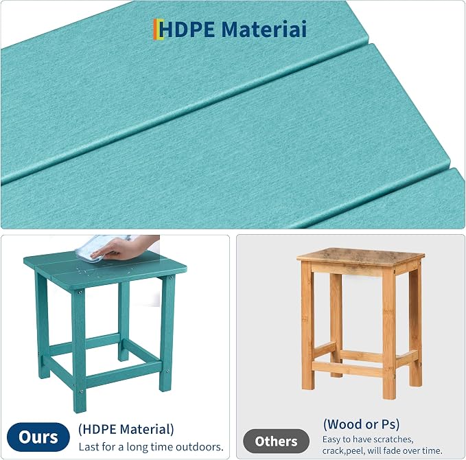 HDPE Adirondack Square Outdoor Side Table,Weather Resistant & Easy Assembly Patio End Tables,Durable Small Patio Table for Beach,Pool,Garden, Balcony, Porch