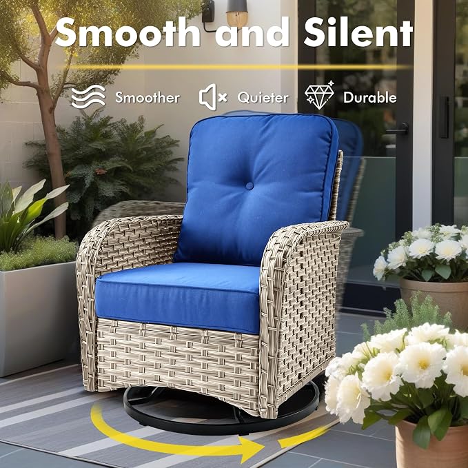 CAODOC Outdoor Sectional Patio Furniture Set,10 Pieces Wicker Conversation Sets L Shaped Couch,Out Door Sofa Outside Furniture with Swivel Chairs,Blue