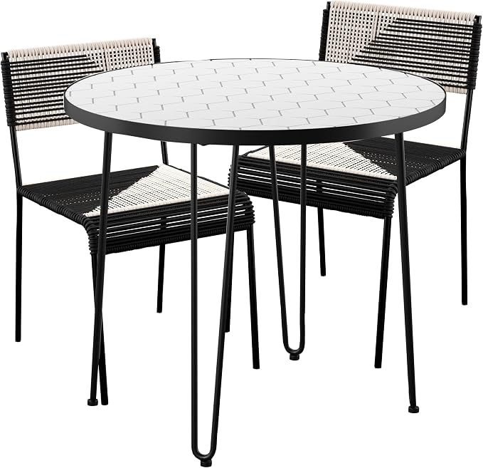 SEI Outdoor Patio Furniture - Watkindale Outdoor Bistro Table & Chair Set - Transitional Design White Rattan - Ideal for Patio, Backyard (OD117243)