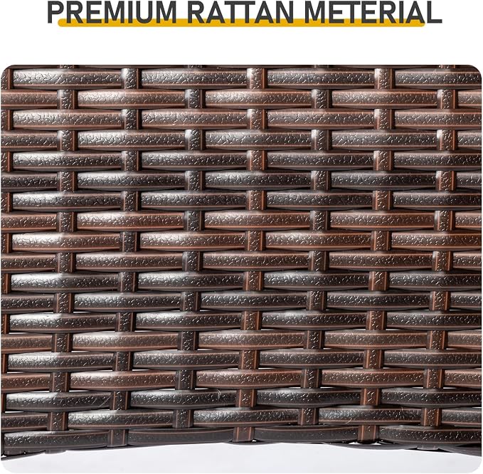 31.5 Inch Round Patio Dining Table for 2-4, Outdoor Wicker Table with Glass Top, All-Weather Rattan Bistro Coffee Table for Backyard, Deck, Porch, Poolside, Easy Assembly for Outdoor Use Brown